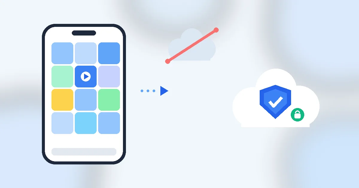 Illustration of an iPhone photo library backing up to an encrypted cloud instead of iCloud.